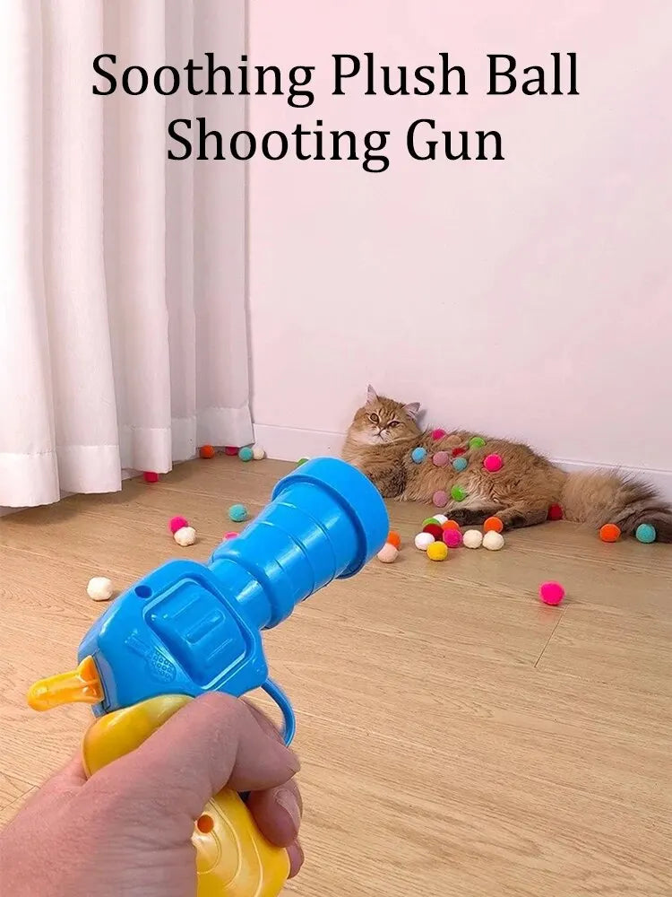 1 Set Cat Toy Interactive High Fun Toy Gun 20PCS Plush Ball Launches Quiet High Bounce Ball To Tease The Cat