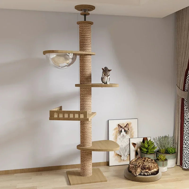 Cats Tree Solid Wood Pets Furniture Climbing Cat Tower Suitable for cats Multifunction Adjustable Multilayer Cat Climbing Frame