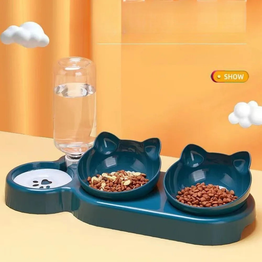 Cat Bowl Double Bowl Protects Cervical Vertebra Automatic Drinking Water Prevents Overturning Food Bowl Dog Bowl Cat Supplies