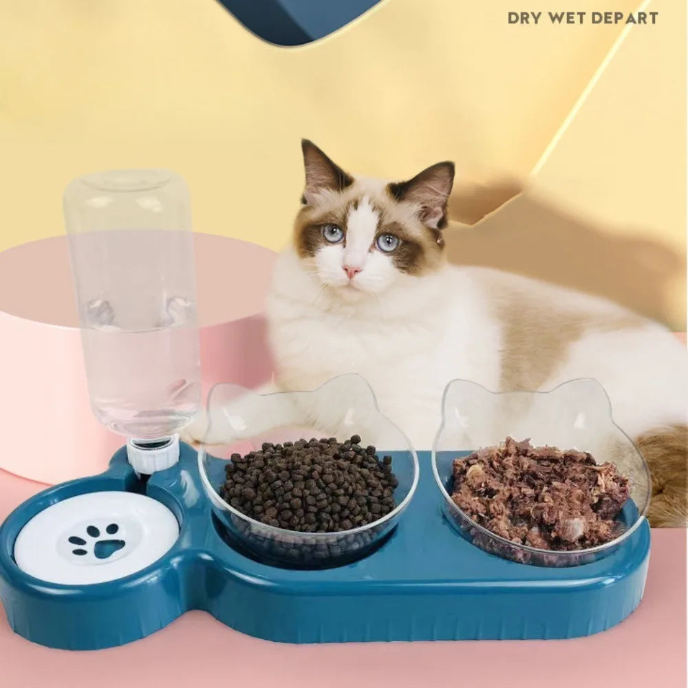 Cat Bowl Double Bowl Protects Cervical Vertebra Automatic Drinking Water Prevents Overturning Food Bowl Dog Bowl Cat Supplies