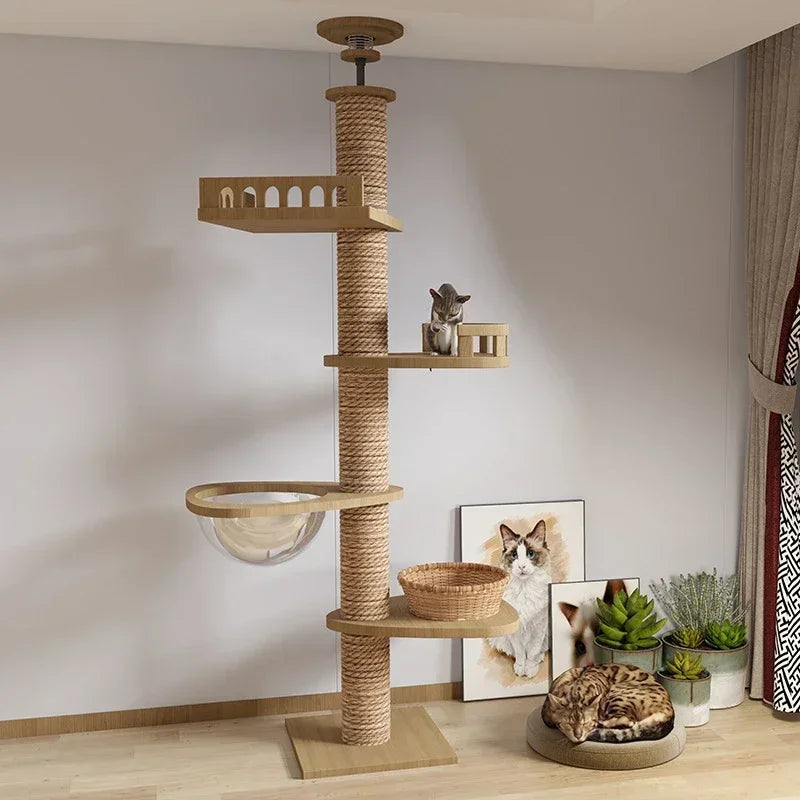Cats Tree Solid Wood Pets Furniture Climbing Cat Tower Suitable for cats Multifunction Adjustable Multilayer Cat Climbing Frame