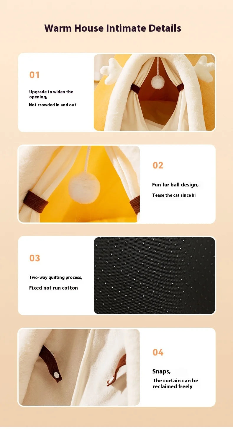 In Autumn and Winter, Cats Stay Warm and Have Thick Tents. Cat's Nest, Small Dog's Cute Triangle Dog's Nest, Pet's Nest