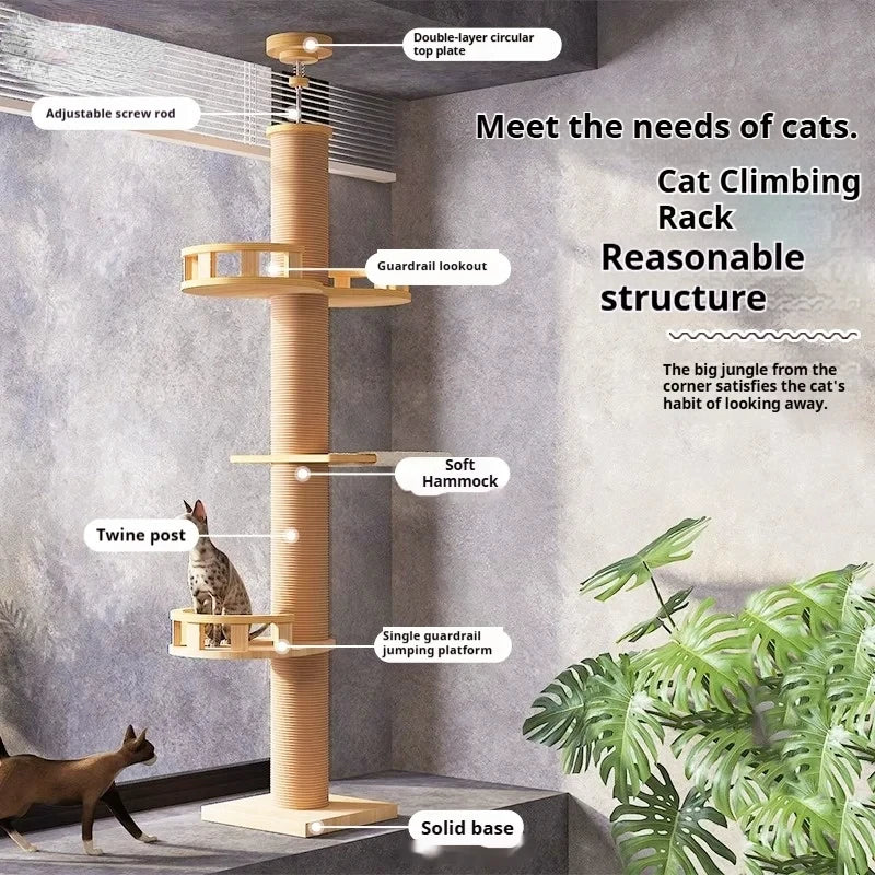 Cats Tree Solid Wood Pets Furniture Climbing Cat Tower Suitable for cats Multifunction Adjustable Multilayer Cat Climbing Frame