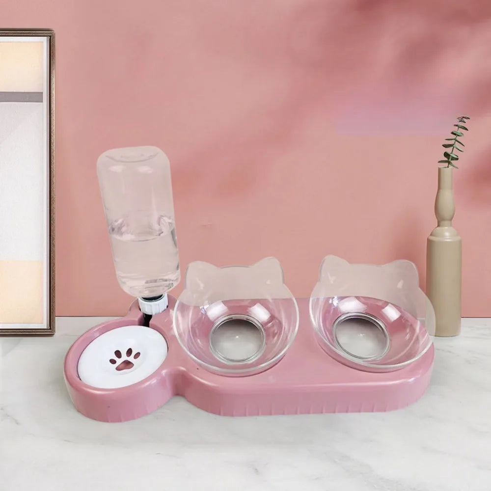 Cat Bowl Double Bowl Protects Cervical Vertebra Automatic Drinking Water Prevents Overturning Food Bowl Dog Bowl Cat Supplies