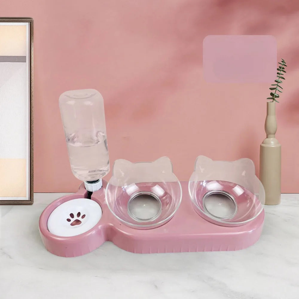 Cat Bowl Double Bowl Protects Cervical Vertebra Automatic Drinking Water Prevents Overturning Food Bowl Dog Bowl Cat Supplies