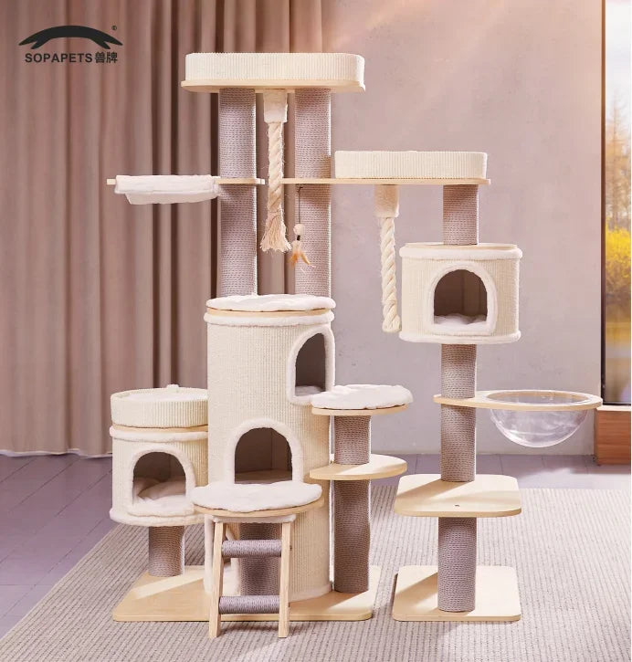 Factory Direct Cat Tower Large Size Cat Tree Wooden Sisal Cat Climbing Frame Modern Luxury Pet House