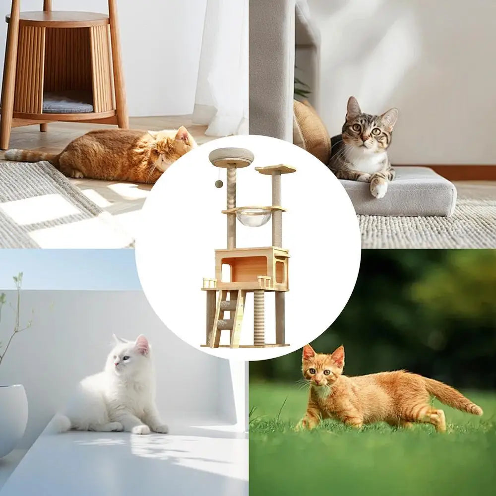 Cat Scratching Post Tree 57.8Inch Cat Scratching Tower Cat Condo Pet Activity Tree Modern Cat Tower For Sleeping Climbing