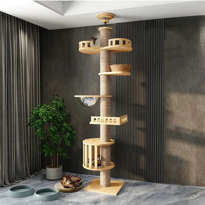 Cats Tree Solid Wood Pets Furniture Climbing Cat Tower Suitable for cats Multifunction Adjustable Multilayer Cat Climbing Frame