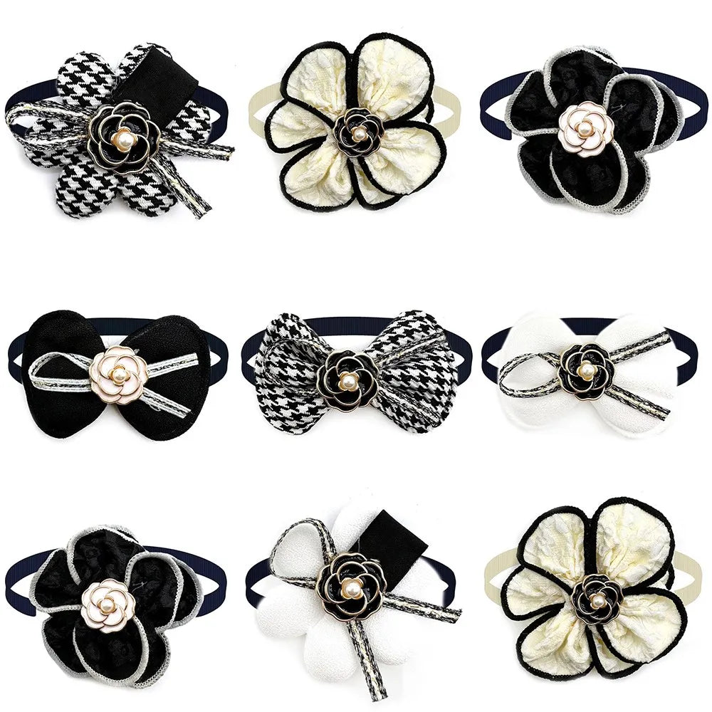 50pcs Delicate Pet Dog Bow Ties Flowers Style Small Dog Bowties Collar Doggy Neckties Dog Grooming Bows Pet Accessories