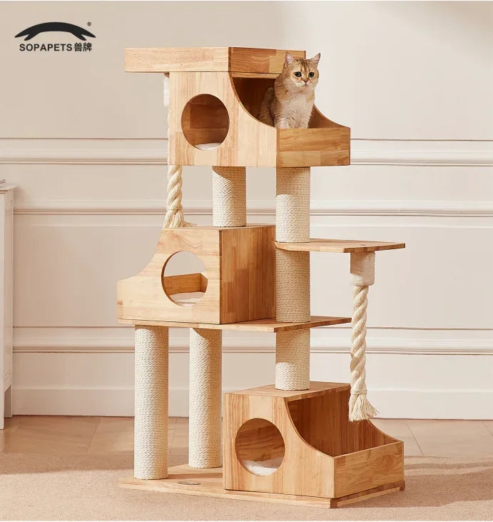 Factory Direct Cat Tower Large Size Cat Tree Wooden Sisal Cat Climbing Frame Modern Luxury Pet House
