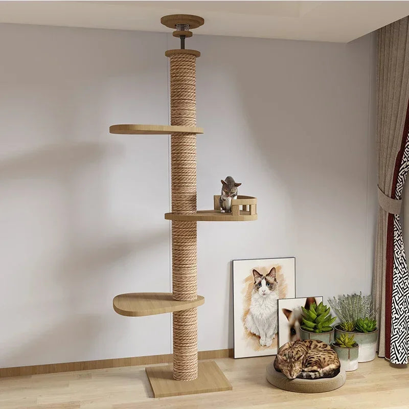 Cats Tree Solid Wood Pets Furniture Climbing Cat Tower Suitable for cats Multifunction Adjustable Multilayer Cat Climbing Frame