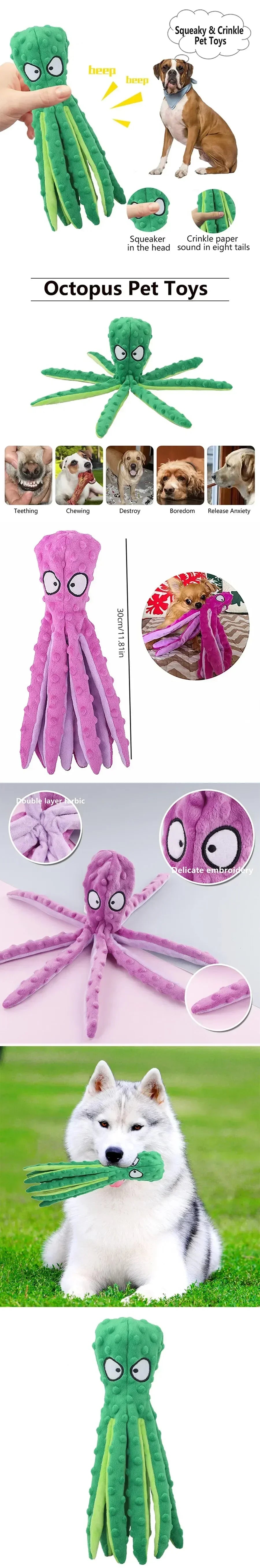 Dog toy octopus squeaking dog toy, soft and durable interactive dog chew toy