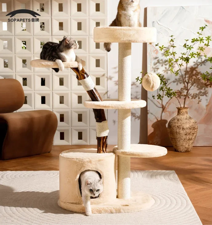 Factory Direct Cat Tower Large Size Cat Tree Wooden Sisal Cat Climbing Frame Modern Luxury Pet House
