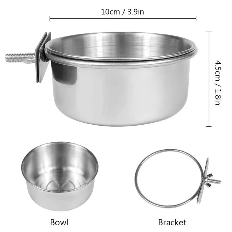 Rabbit Pet Food Dish Hamster Stainless Steel Clamp-on Water Drinker Bird Feeder Parrot Feeding Bowl Cage Cup