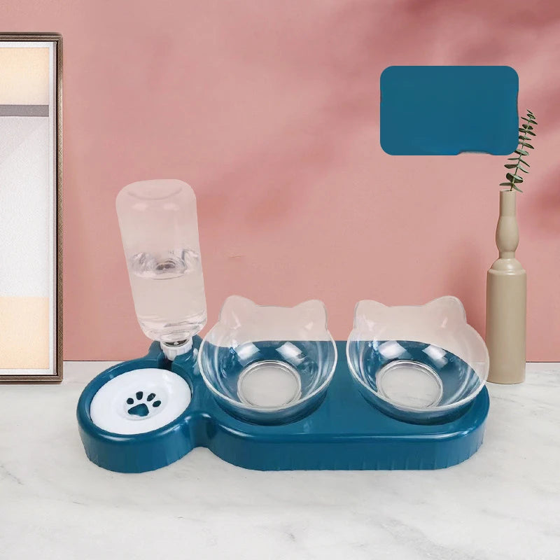Cat Bowl Double Bowl Protects Cervical Vertebra Automatic Drinking Water Prevents Overturning Food Bowl Dog Bowl Cat Supplies