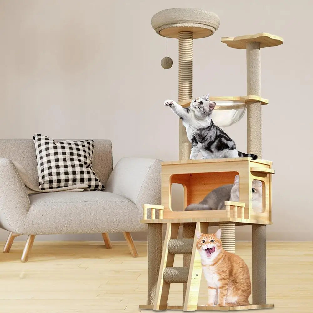 Cat Scratching Post Tree 57.8Inch Cat Scratching Tower Cat Condo Pet Activity Tree Modern Cat Tower For Sleeping Climbing