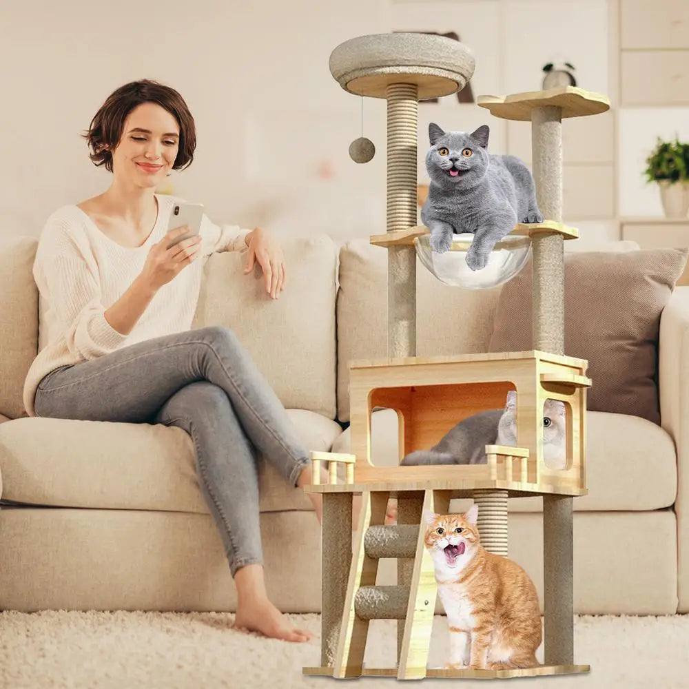 Cat Scratching Post Tree 57.8Inch Cat Scratching Tower Cat Condo Pet Activity Tree Modern Cat Tower For Sleeping Climbing