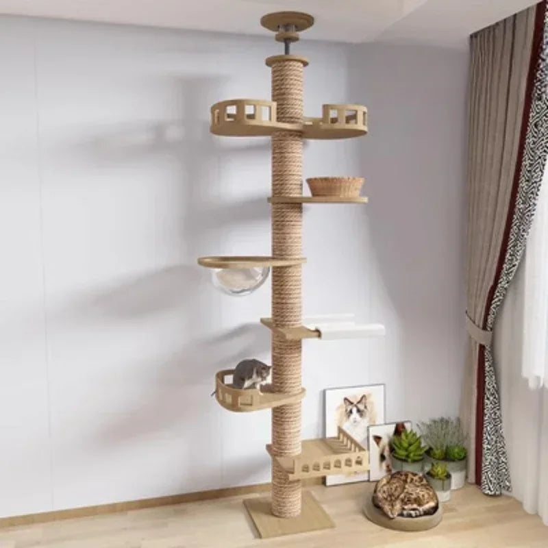 Cats Tree Solid Wood Pets Furniture Climbing Cat Tower Suitable for cats Multifunction Adjustable Multilayer Cat Climbing Frame