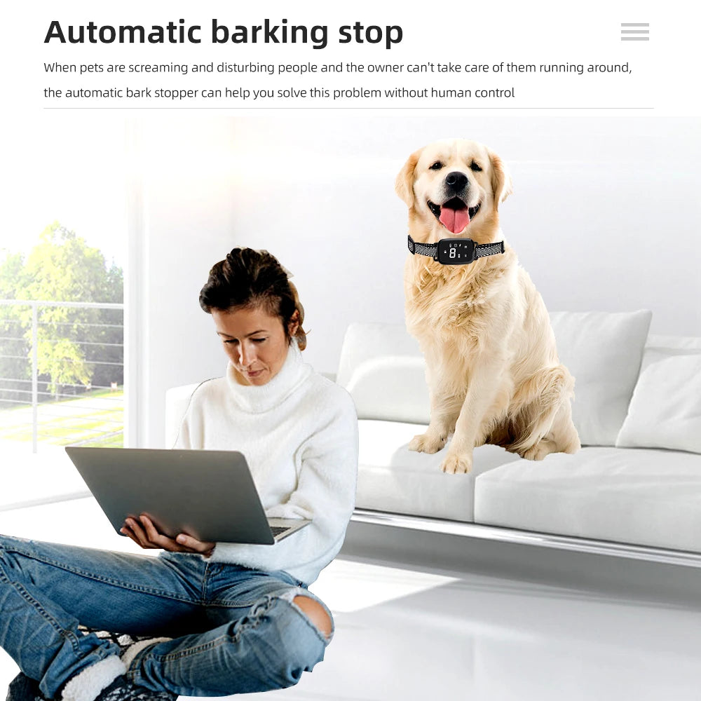 Intelligent Electric Dog Training Collar Ultrasonic IP 67 Waterproof Stop Barking Collars USB Rechargeable Anti Bark for Pet Dog