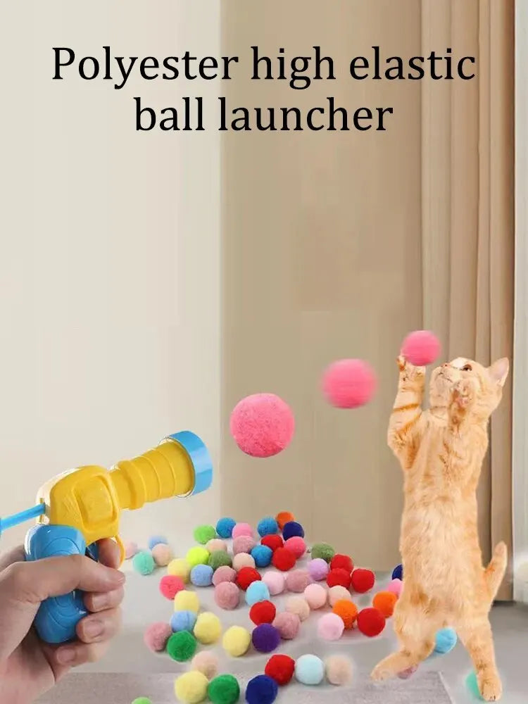 1 Set Cat Toy Interactive High Fun Toy Gun 20PCS Plush Ball Launches Quiet High Bounce Ball To Tease The Cat