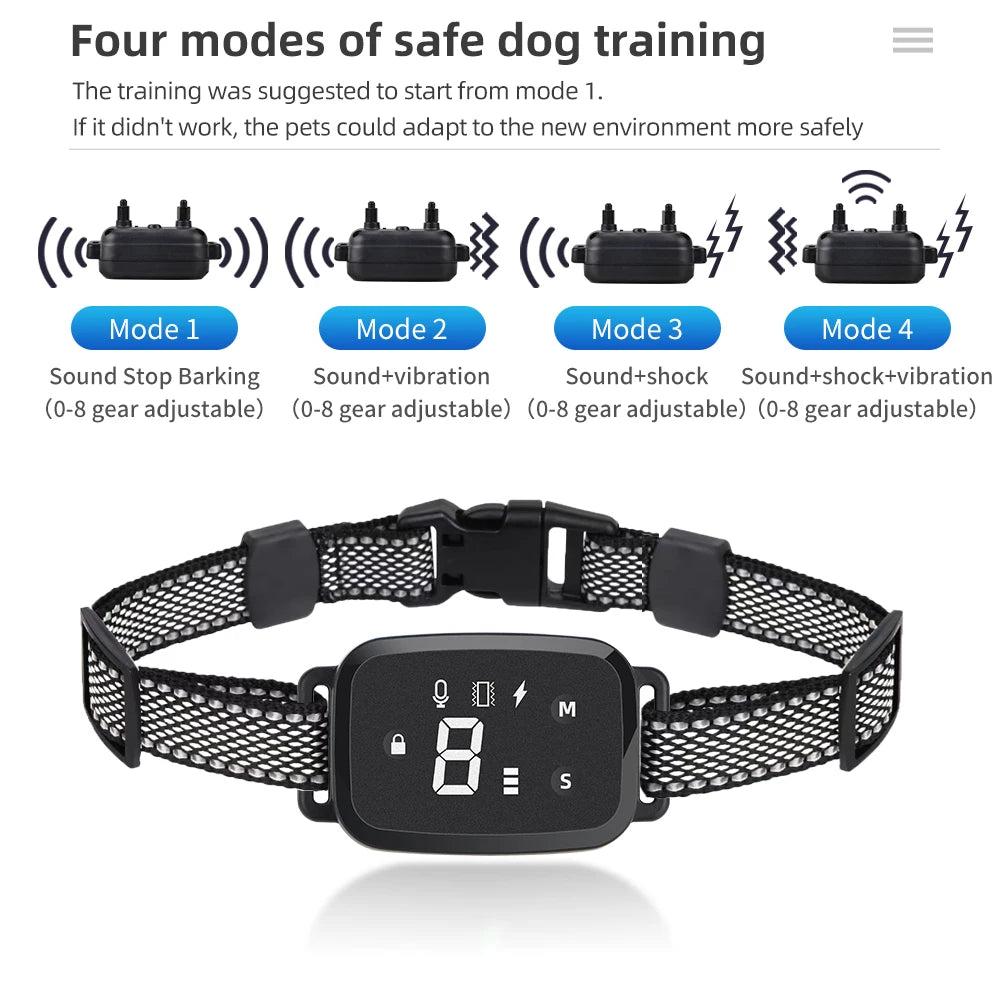 Intelligent Electric Dog Training Collar Ultrasonic IP 67 Waterproof Stop Barking Collars USB Rechargeable Anti Bark for Pet Dog