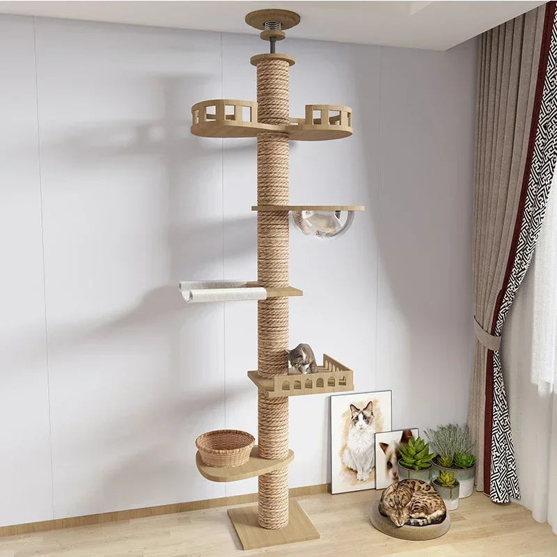 Cats Tree Solid Wood Pets Furniture Climbing Cat Tower Suitable for cats Multifunction Adjustable Multilayer Cat Climbing Frame