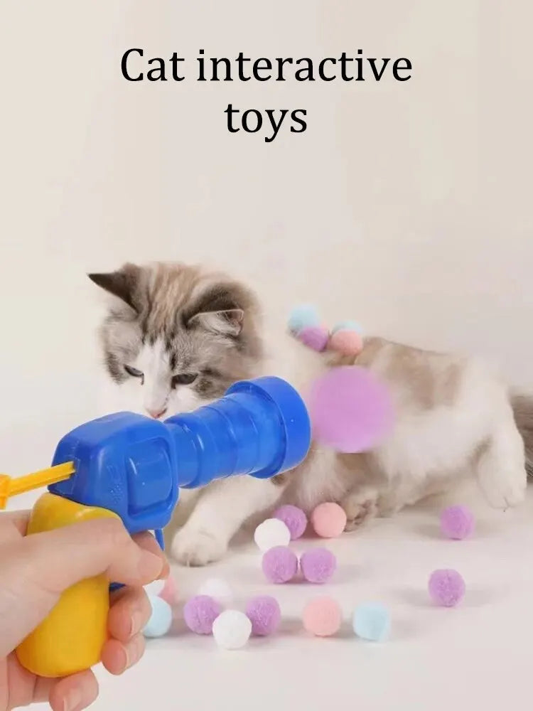 1 Set Cat Toy Interactive High Fun Toy Gun 20PCS Plush Ball Launches Quiet High Bounce Ball To Tease The Cat