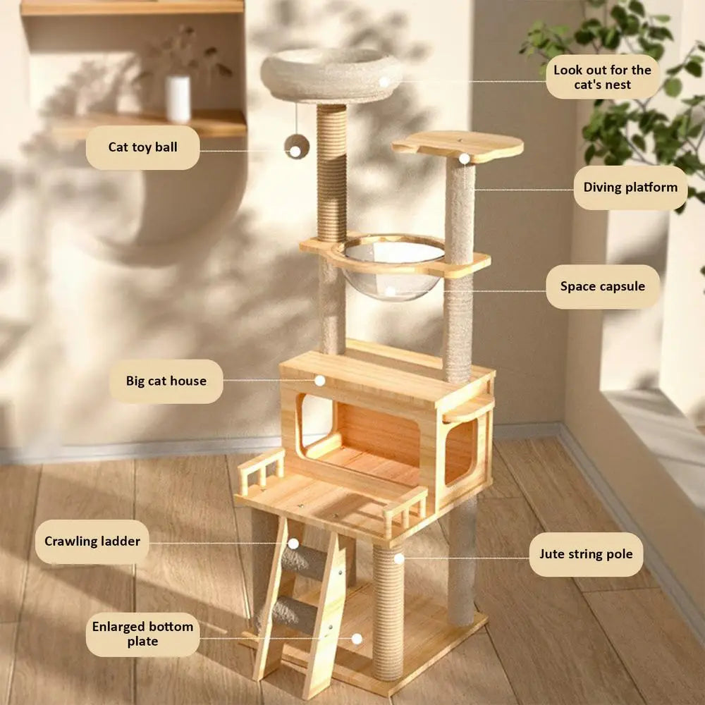 Cat Scratching Post Tree 57.8Inch Cat Scratching Tower Cat Condo Pet Activity Tree Modern Cat Tower For Sleeping Climbing