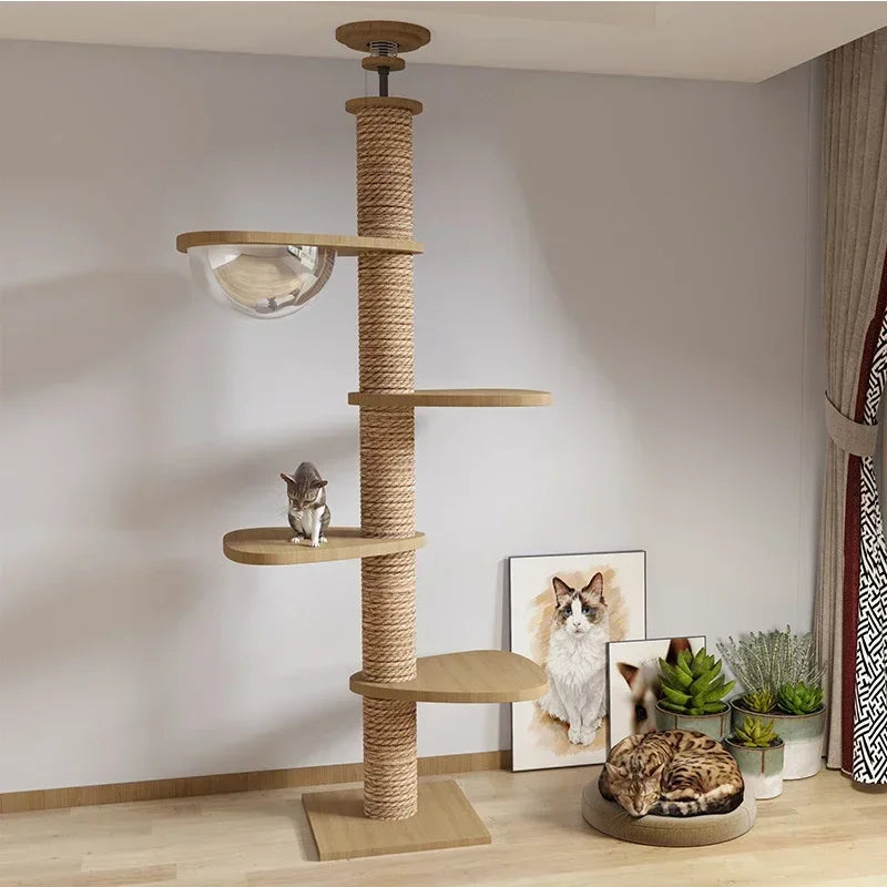 Cats Tree Solid Wood Pets Furniture Climbing Cat Tower Suitable for cats Multifunction Adjustable Multilayer Cat Climbing Frame