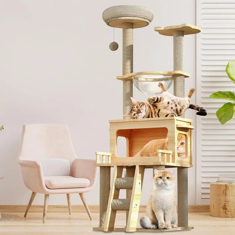Cat Scratching Post Tree 57.8Inch Cat Scratching Tower Cat Condo Pet Activity Tree Modern Cat Tower For Sleeping Climbing