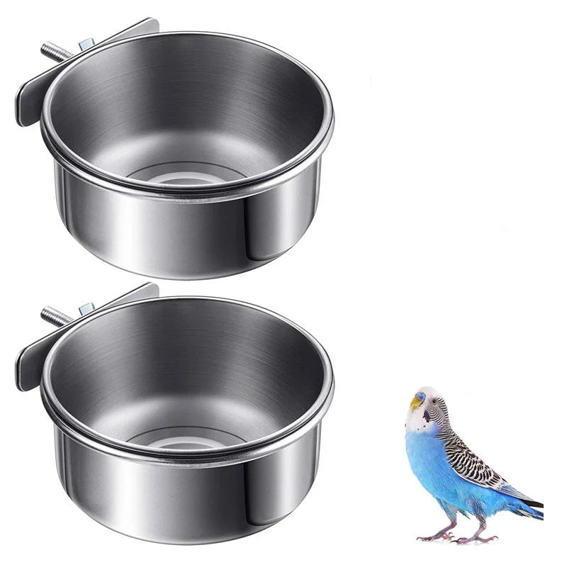 Rabbit Pet Food Dish Hamster Stainless Steel Clamp-on Water Drinker Bird Feeder Parrot Feeding Bowl Cage Cup