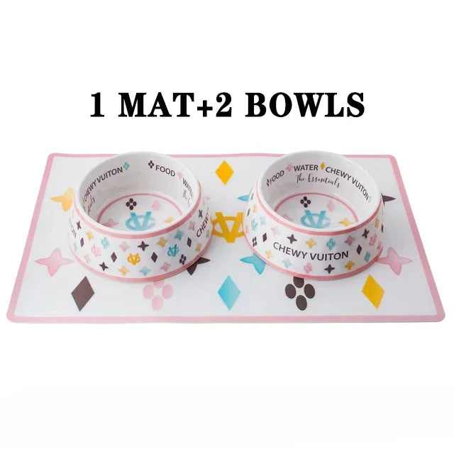 Luxury Brand Designer Dog Bowl Ceramics Bowls Placemat Puppy Cat Feeder Non-slip Crash French Bulldog Bowl For Small Dogs