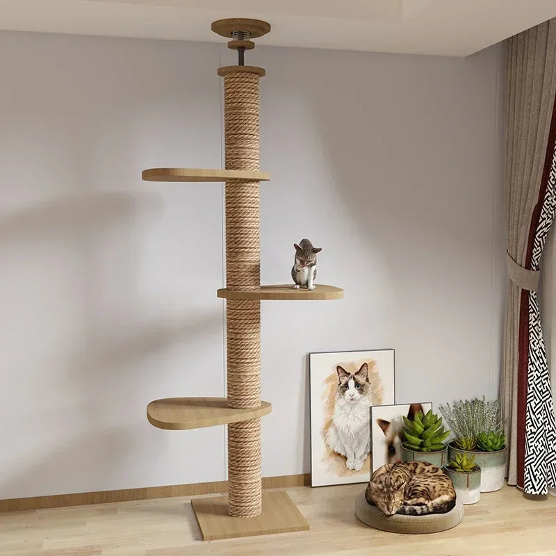 Cats Tree Solid Wood Pets Furniture Climbing Cat Tower Suitable for cats Multifunction Adjustable Multilayer Cat Climbing Frame