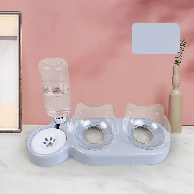 Cat Bowl Double Bowl Protects Cervical Vertebra Automatic Drinking Water Prevents Overturning Food Bowl Dog Bowl Cat Supplies