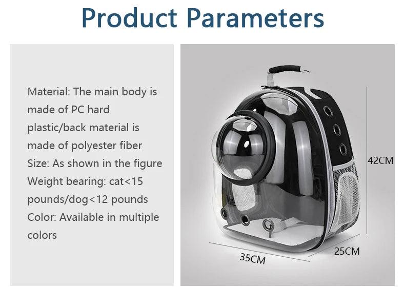 Cat Pet Carrier Backpack Transparent Capsule Bubble Pet Backpack Small Animal Puppy Kitty Bird Breathable Pet Carrier for Travel