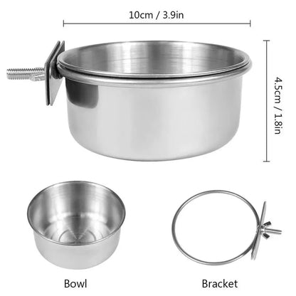 Rabbit Pet Food Dish Hamster Stainless Steel Clamp-on Water Drinker Bird Feeder Parrot Feeding Bowl Cage Cup
