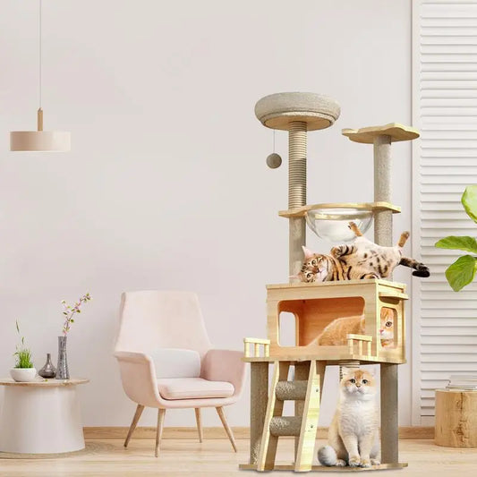Cat Scratching Post Tree 57.8Inch Cat Scratching Tower Cat Condo Pet Activity Tree Modern Cat Tower For Sleeping Climbing