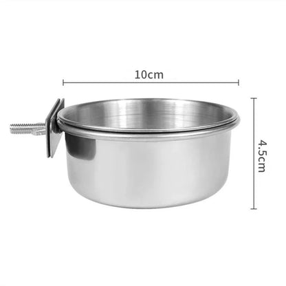 Rabbit Pet Food Dish Hamster Stainless Steel Clamp-on Water Drinker Bird Feeder Parrot Feeding Bowl Cage Cup