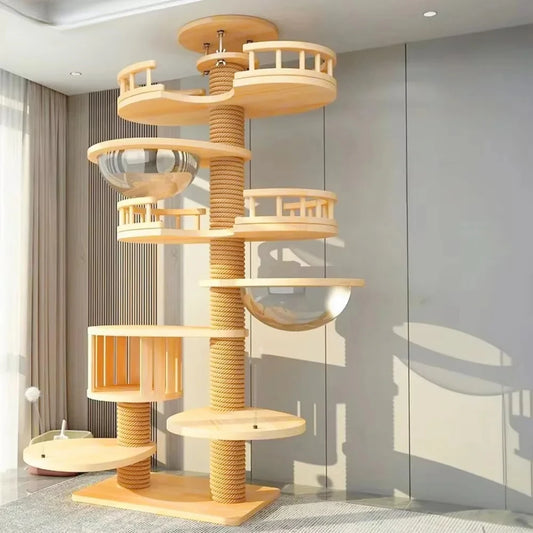 Cats Tree Solid Wood Pets Furniture Climbing Cat Tower Suitable for cats Multifunction Adjustable Multilayer Cat Climbing Frame